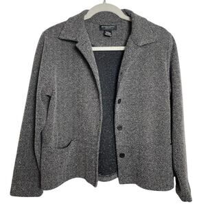 Womens Tweed Blazer Charcoal Gray 3 Button Countryside Prep Heritage Jacket Sm